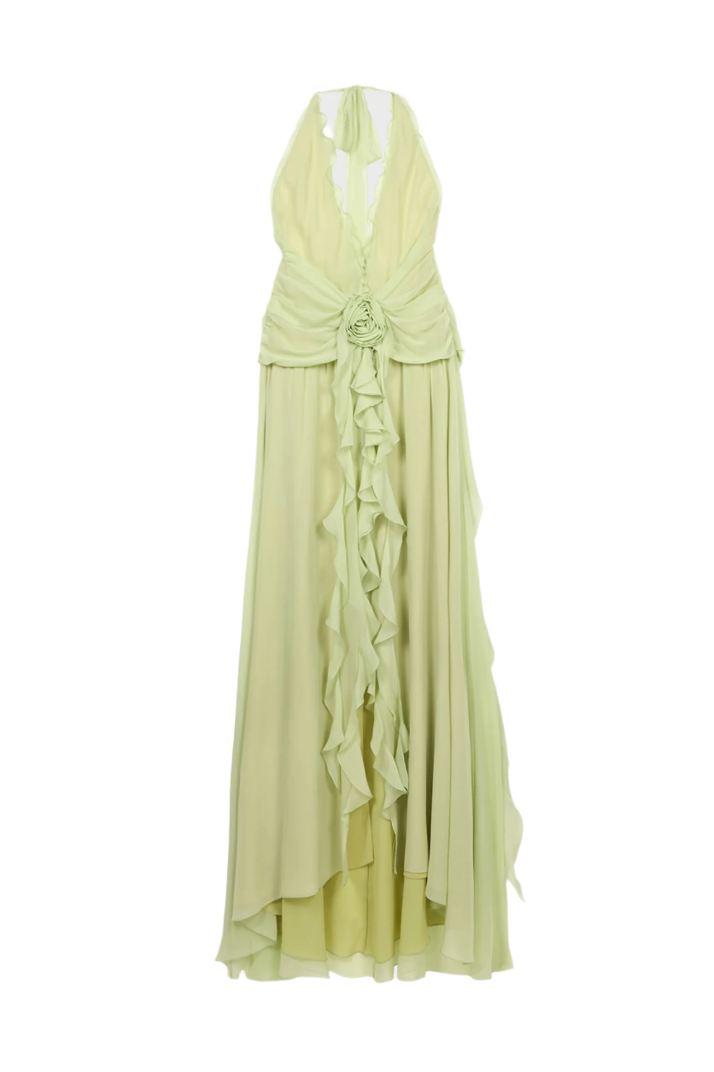 Flowering Girl Women Aonaver Floral Ruffle Halter Maxi Dress - Green