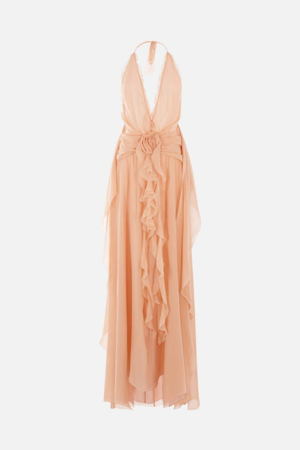 Flowering Girl Women Aonaver Floral Ruffle Halter Maxi Dress in Pink