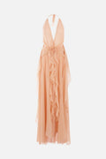 Flowering Girl Women Aonaver Floral Ruffle Halter Maxi Dress in Pink