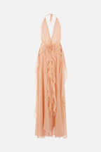 Flowering Girl Women Aonaver Floral Ruffle Halter Maxi Dress in Pink