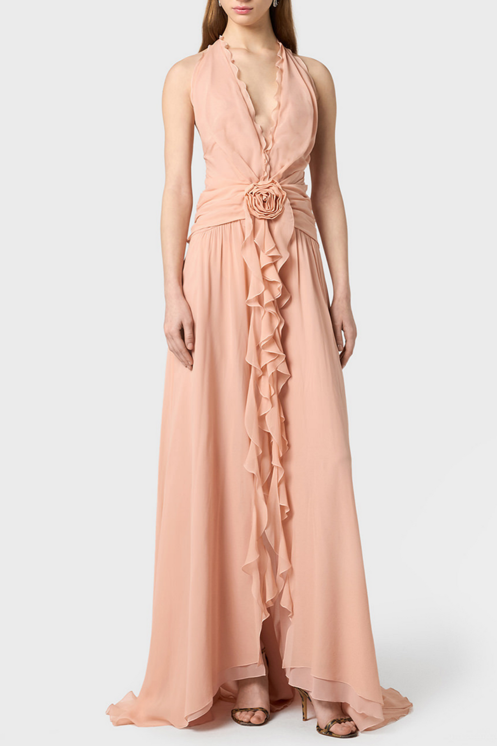 Flowering Girl Women Aonaver Floral Ruffle Halter Maxi Dress - Pink
