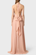 Flowering Girl Women Aonaver Floral Ruffle Halter Maxi Dress in Pink