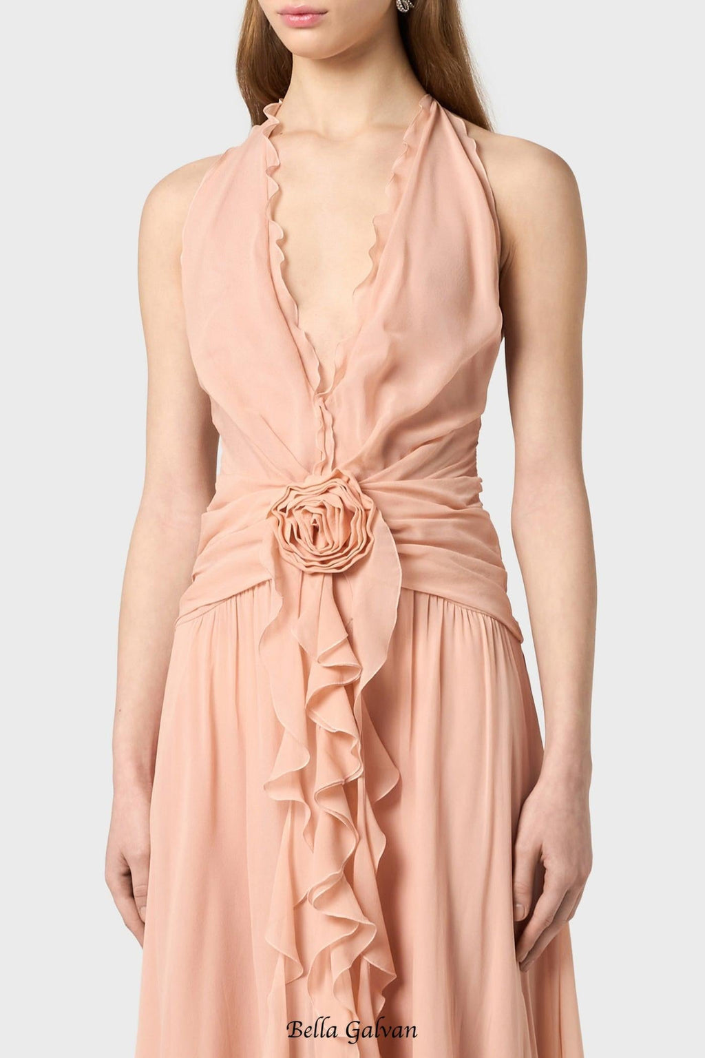 Flowering Girl Women Aonaver Floral Ruffle Halter Maxi Dress in Pink