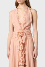 Flowering Girl Women Aonaver Floral Ruffle Halter Maxi Dress in Pink