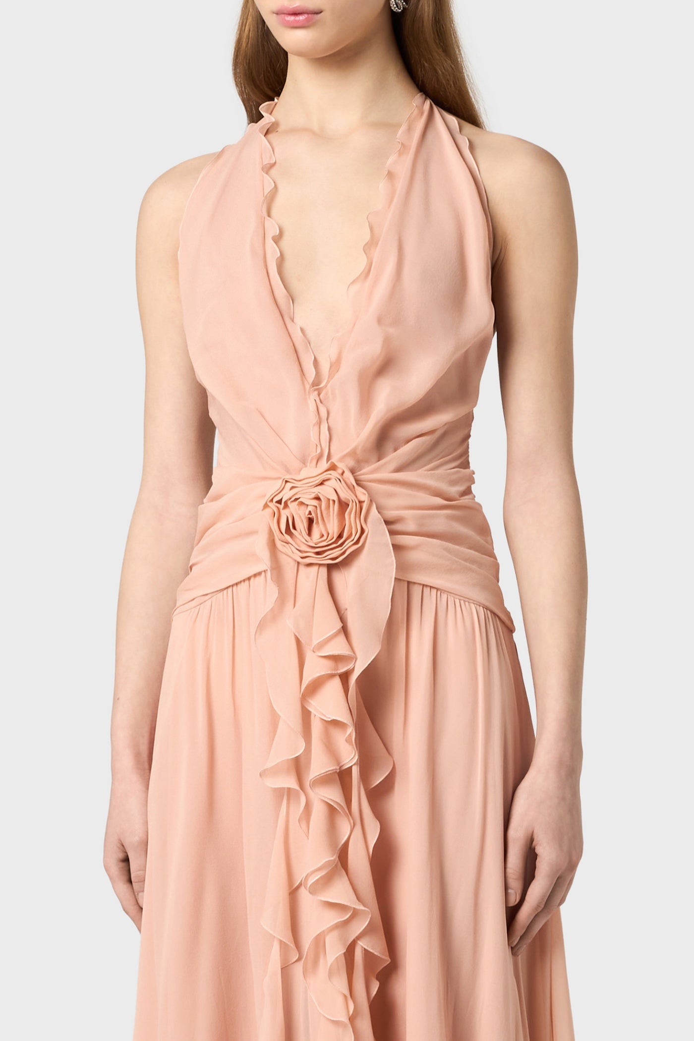 Flowering Girl Women Aonaver Floral Ruffle Halter Maxi Dress - Pink