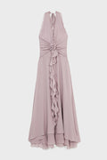Flowering Girl Women Aonaver Floral Ruffle Halter Maxi Dress in Purple