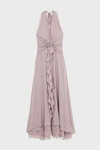 Flowering Girl Women Aonaver Floral Ruffle Halter Maxi Dress in Purple