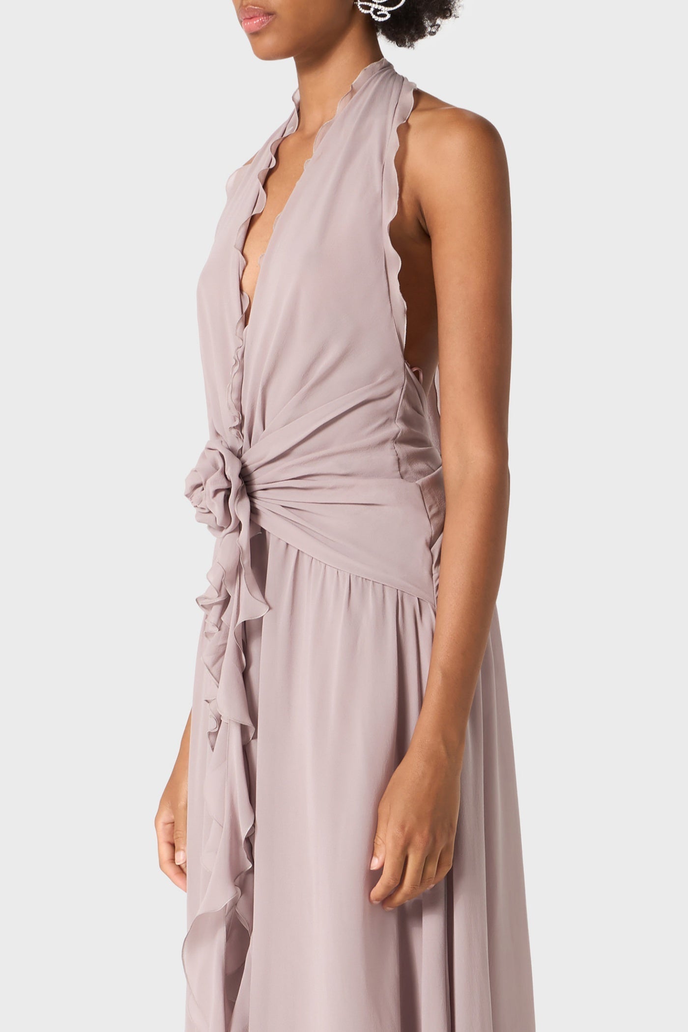 Flowering Girl Women Aonaver Floral Ruffle Halter Maxi Dress in Purple