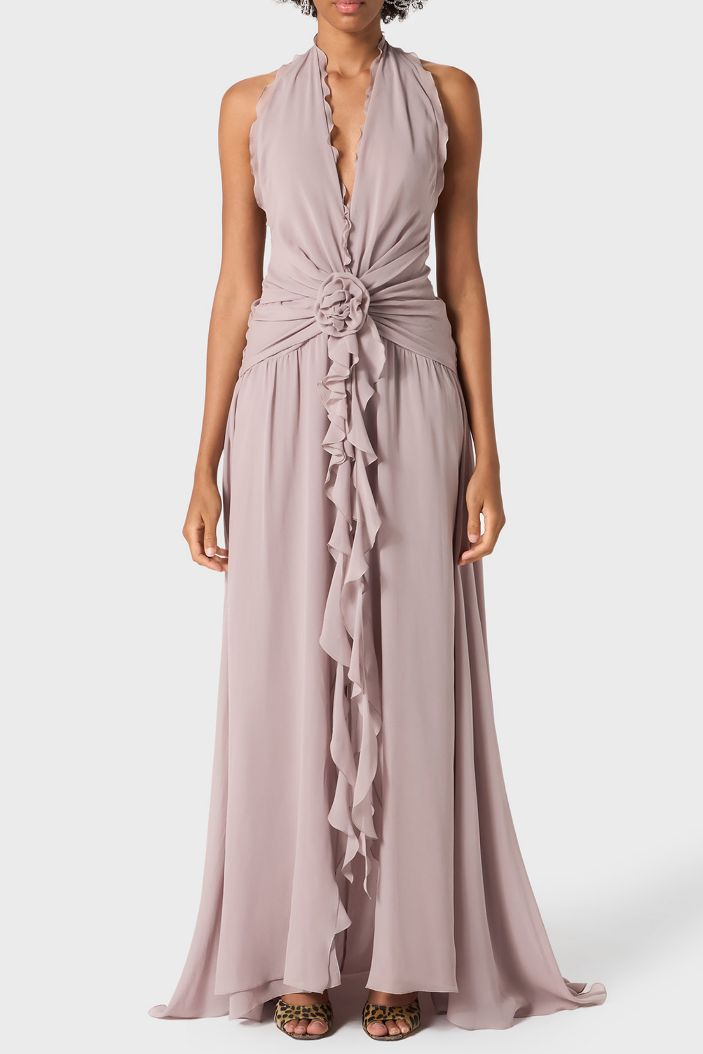 Flowering Girl Women Aonaver Floral Ruffle Halter Maxi Dress in Purple