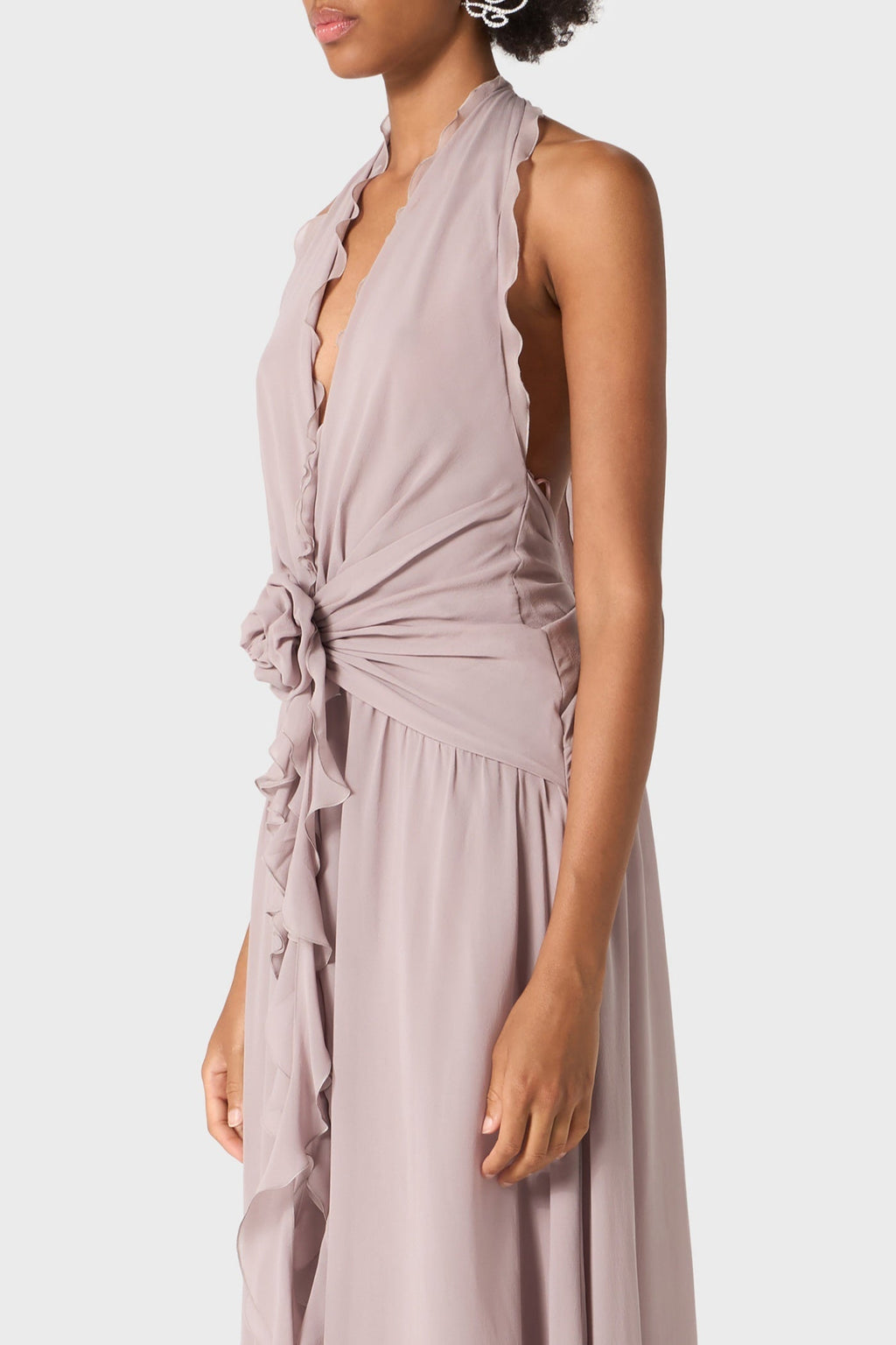 Flowering Girl Women Aonaver Floral Ruffle Halter Maxi Dress - Purple
