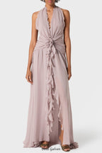 Flowering Girl Women Aonaver Floral Ruffle Halter Maxi Dress in Purple