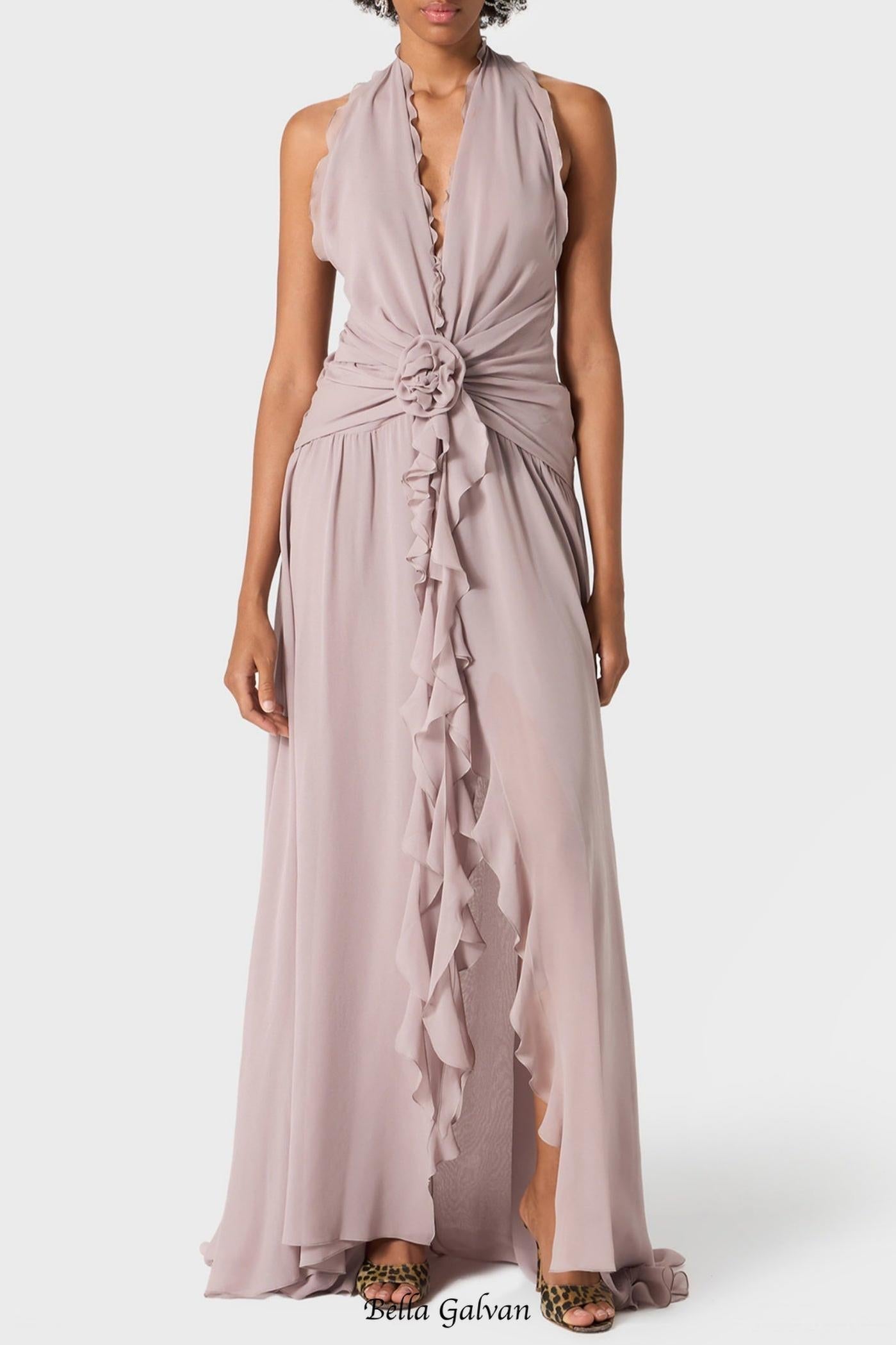 Flowering Girl Women Aonaver Floral Ruffle Halter Maxi Dress in Purple