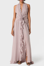 Flowering Girl Women Aonaver Floral Ruffle Halter Maxi Dress - Purple