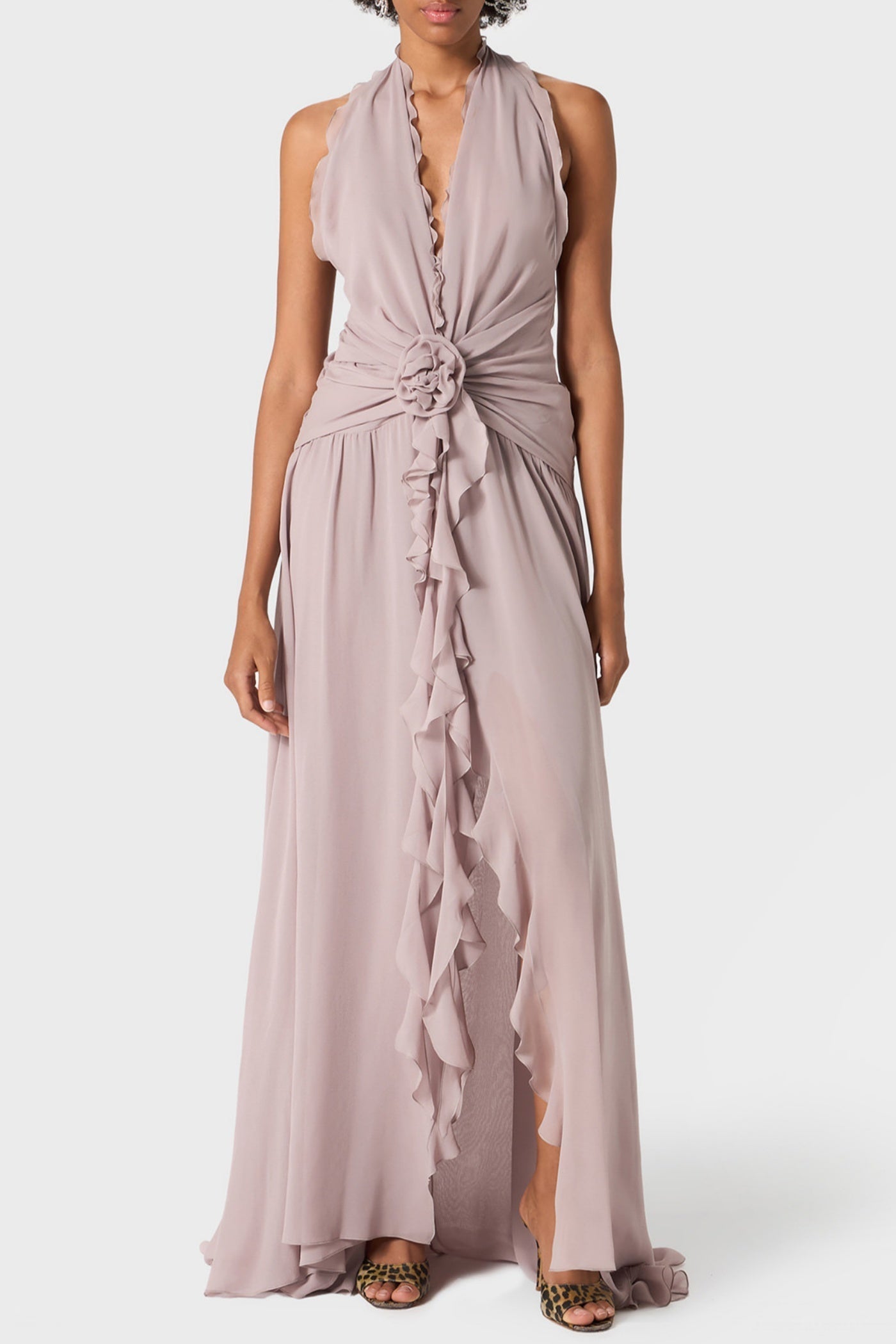Flowering Girl Women Aonaver Floral Ruffle Halter Maxi Dress - Purple