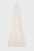 Flowering Girl Women Aonaver Floral Ruffle Halter Maxi Dress in White