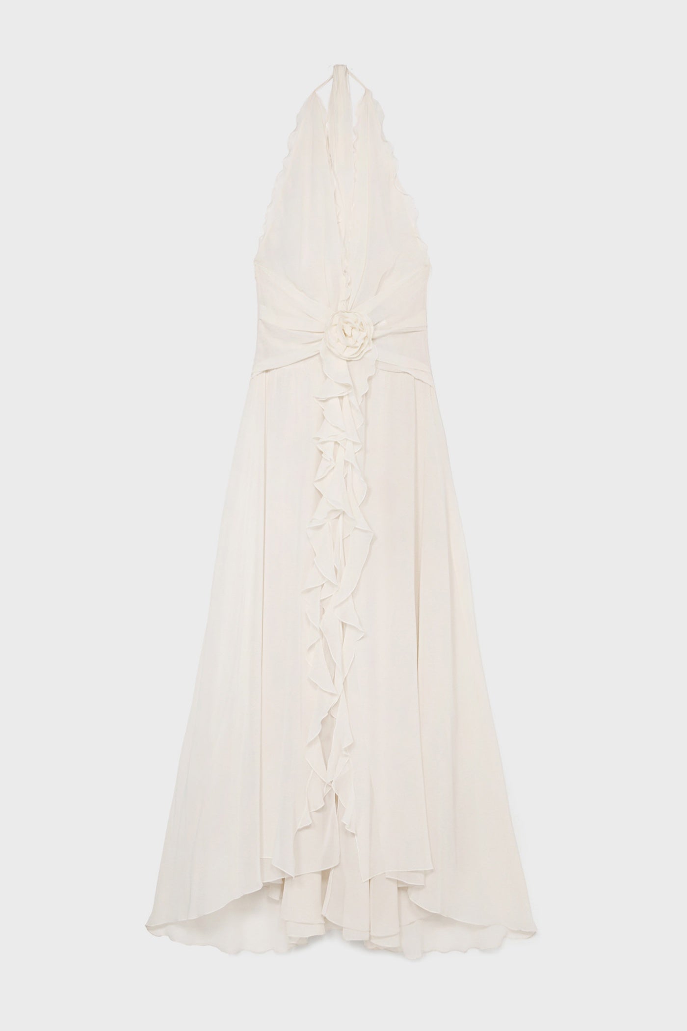 Flowering Girl Women Aonaver Floral Ruffle Halter Maxi Dress in White