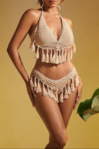 Flowering Girl Women Aquila Knit Fringe Bikini Two Piece Set
