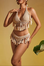Flowering Girl Women Aquila Knit Fringe Bikini Two Piece Set