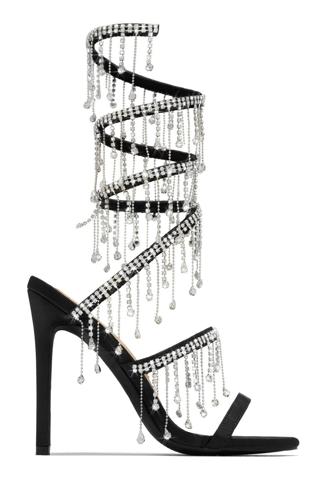 Flowering Girl Women Arabella Rhinestone Tassel Stiletto Heels - Black