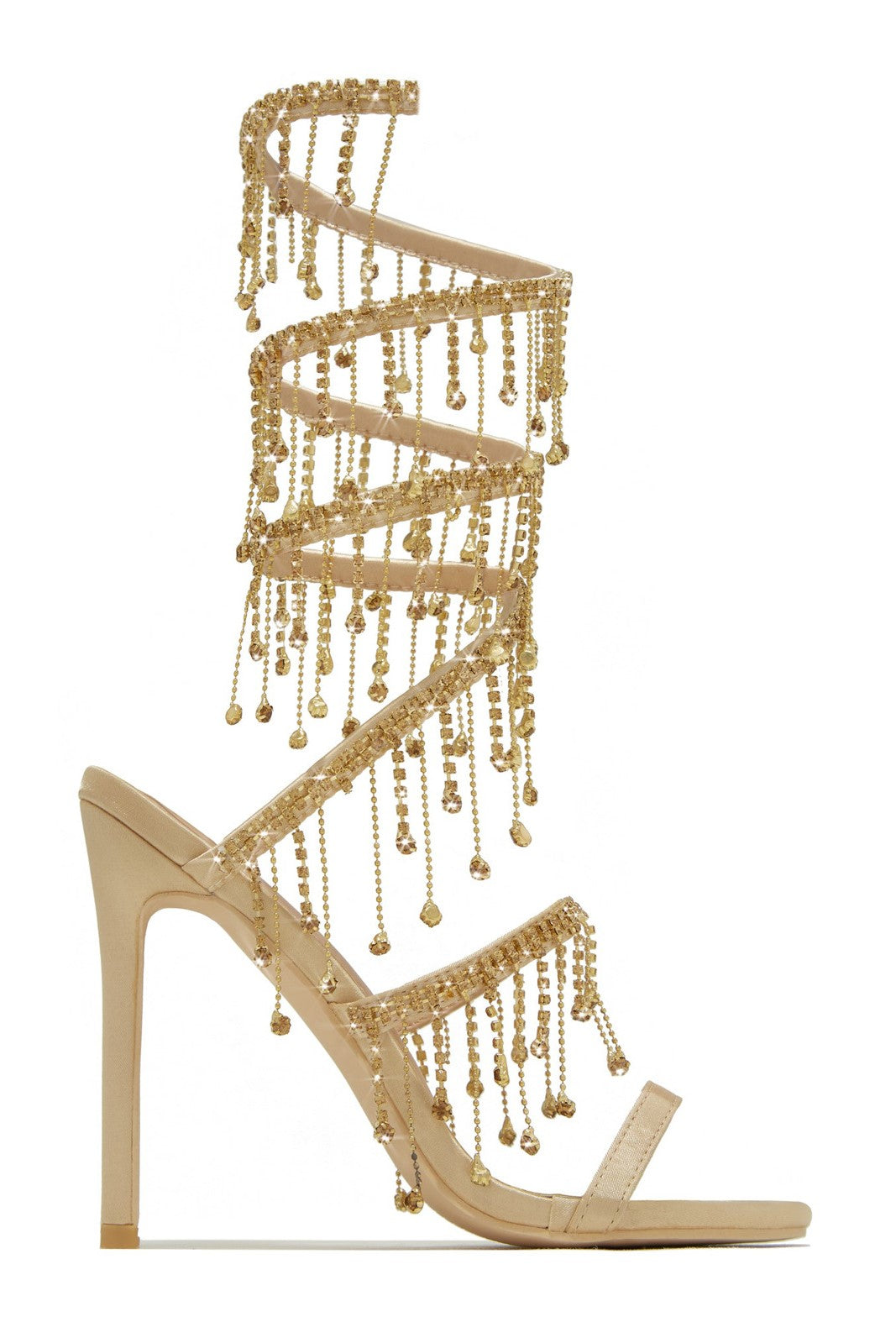 Flowering Girl Women Arabella Rhinestone Tassel Stiletto Heels - Gold