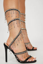 Flowering Girl Women Arabella Rhinestone Tassel Stiletto Heels - Black
