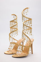 Flowering Girl Women Arabella Rhinestone Tassel Stiletto Heels - Gold