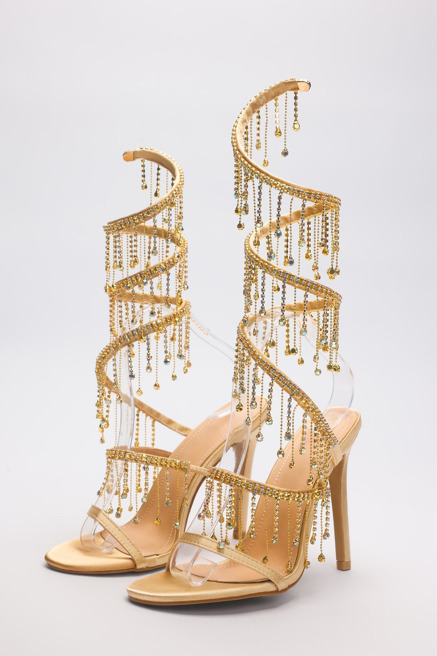 Flowering Girl Women Arabella Rhinestone Tassel Stiletto Heels - Gold