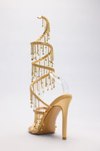 Flowering Girl Women Arabella Rhinestone Tassel Stiletto Heels - Gold