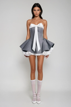 Flowering Girl Women Arafa Bow Lace Ruffle Strapless Mini Dress