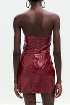 janice Crocodile Pattern Strapless Leather Mini Dress