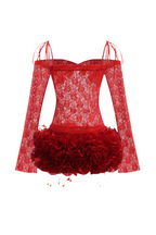 Flowering Girl Women Lace Floral Appliqué Two Piece Set - Red