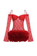 helen Lace Floral Appliqué Two Piece Set in Red