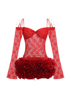 Flowering Girl Women Lace Floral Appliqué Two Piece Set - Red