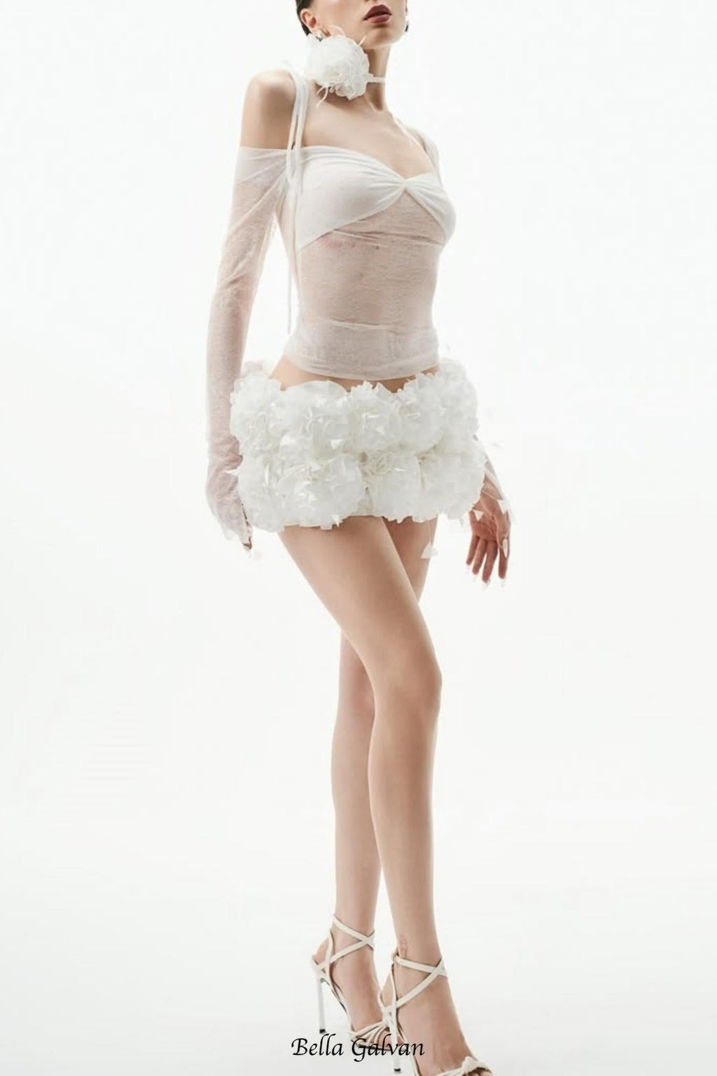 helen Lace Floral Appliqué Two Piece Set in White