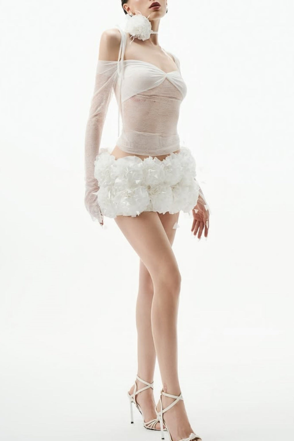 Flowering Girl Women Lace Floral Appliqué Two Piece Set - White