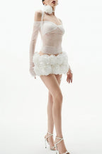 Flowering Girl Women Lace Floral Appliqué Two Piece Set - White