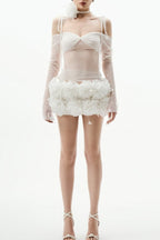 helen Lace Floral Appliqué Two Piece Set in White