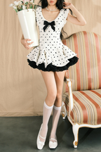 Flowering Girl Women Arlo Dot Bow Lace Ruffle Mini Dress