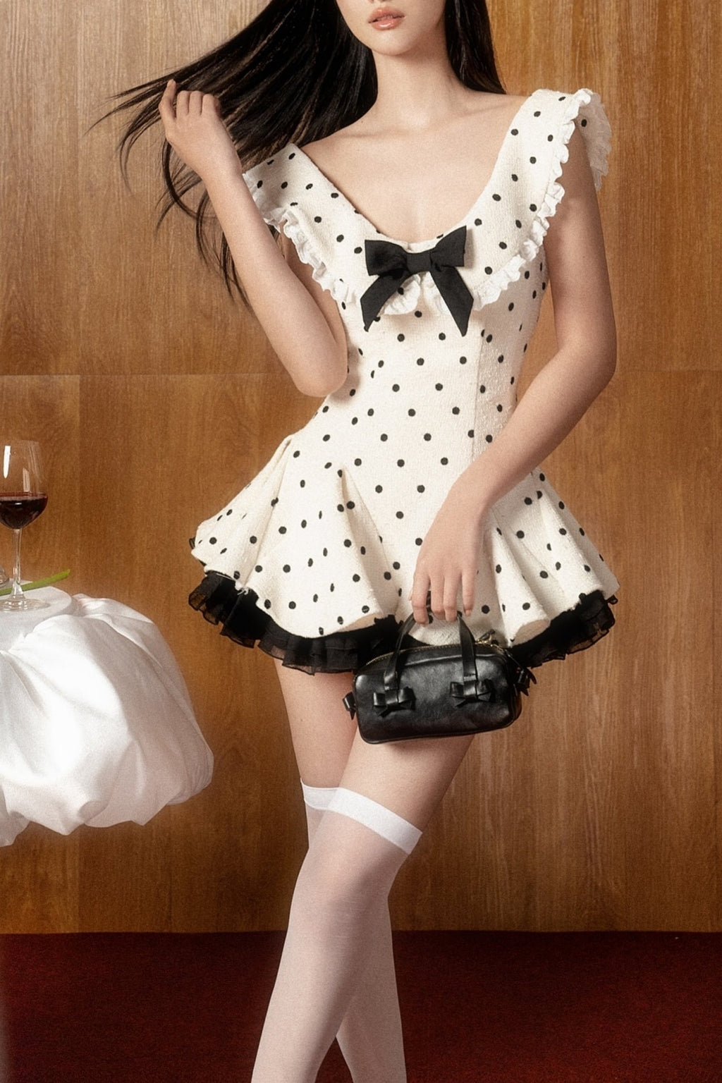 Flowering Girl Women Arlo Dot Bow Lace Ruffle Mini Dress