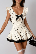 Flowering Girl Women Arlo Dot Bow Lace Ruffle Mini Dress