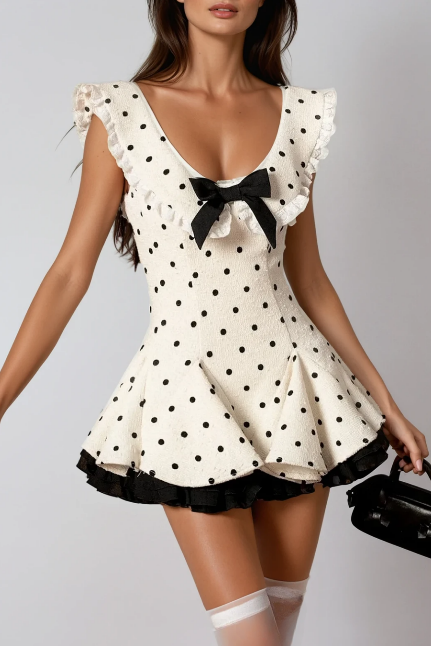 Flowering Girl Women Arlo Dot Bow Lace Ruffle Mini Dress