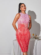 Flowering Girl Women Arlo Ombre Fringe Midi Dress In Pink