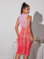 Flowering Girl Women Arlo Ombre Fringe Midi Dress In Pink