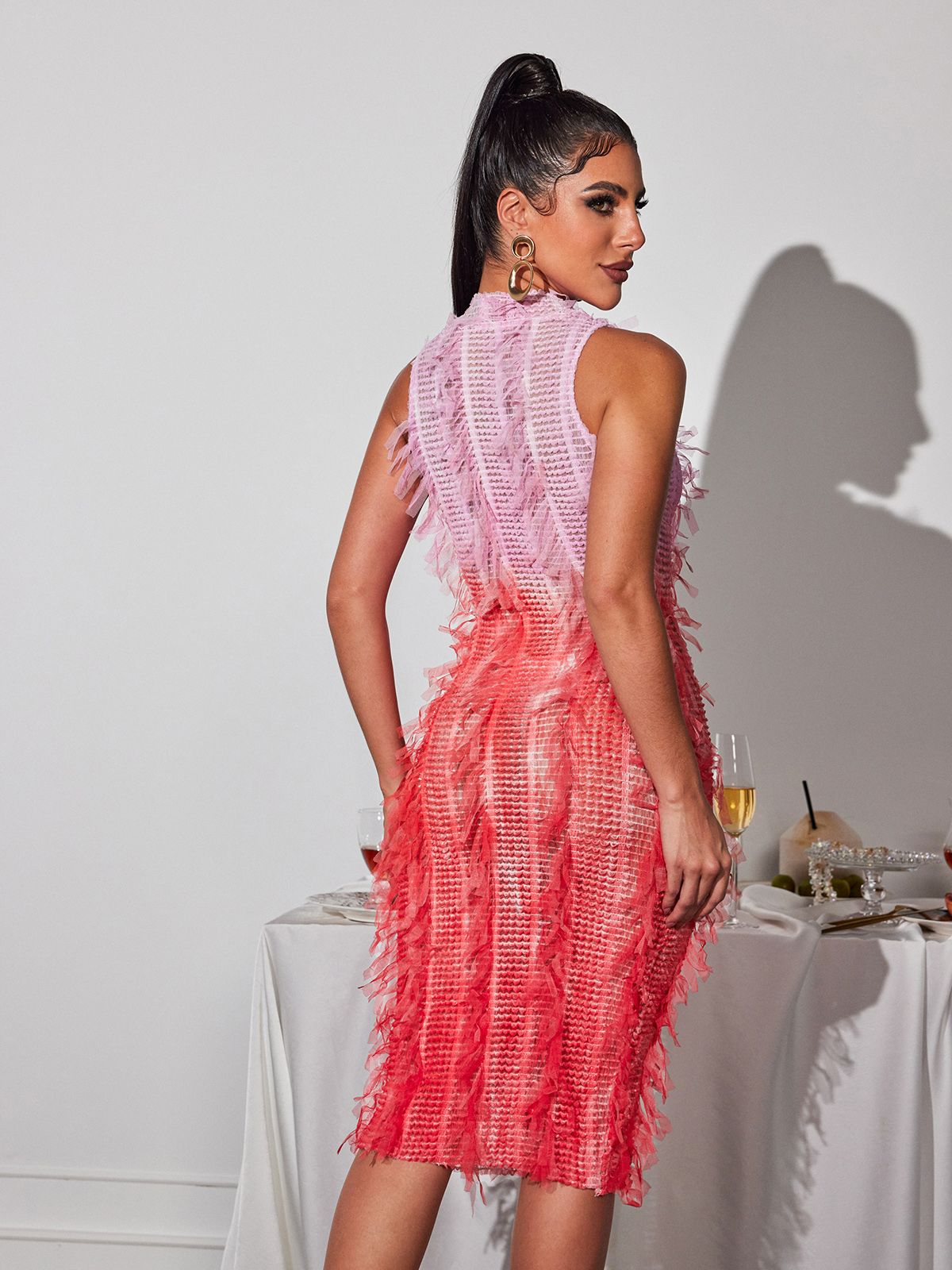 Flowering Girl Women Arlo Ombre Fringe Midi Dress In Pink