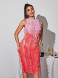 Flowering Girl Women Arlo Ombre Fringe Midi Dress In Pink