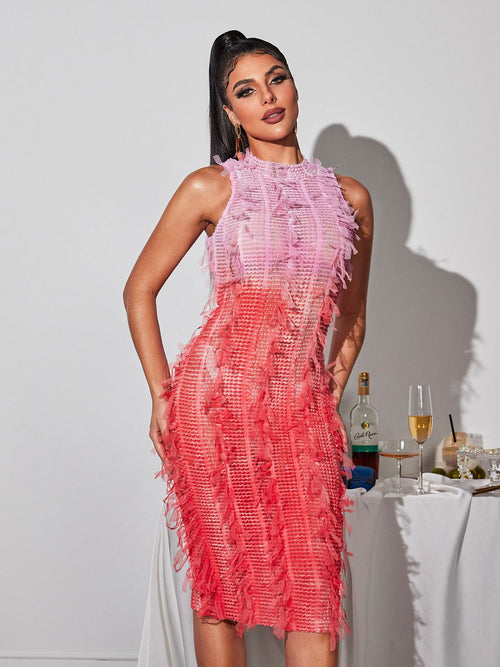 Flowering Girl Women Arlo Ombre Fringe Midi Dress In Pink