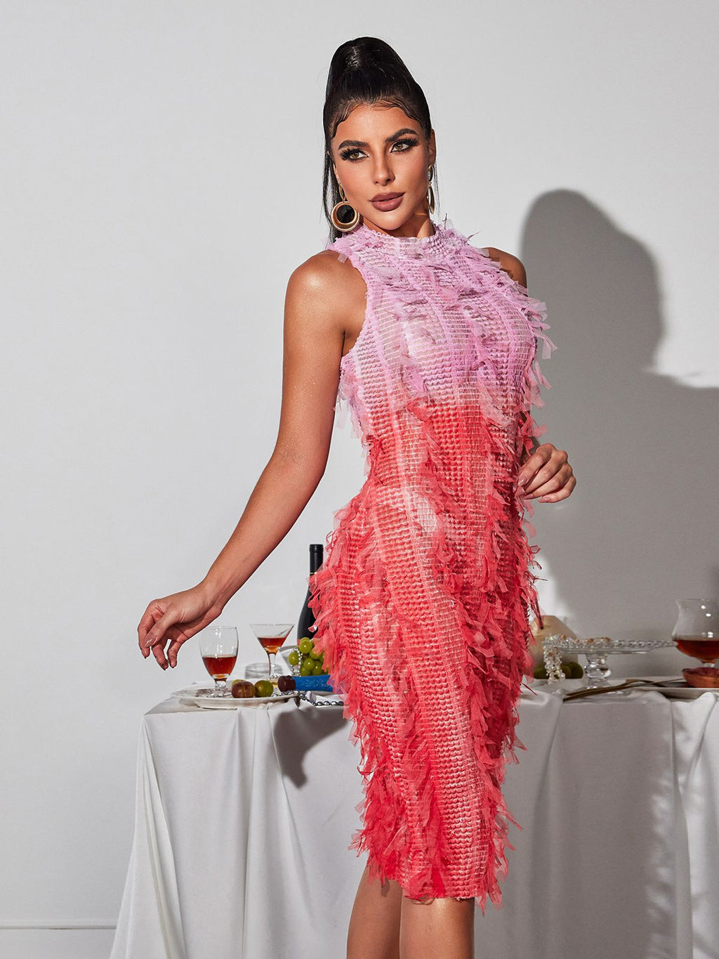Flowering Girl Women Arlo Ombre Fringe Midi Dress In Pink