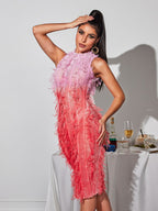 Flowering Girl Women Arlo Ombre Fringe Midi Dress In Pink