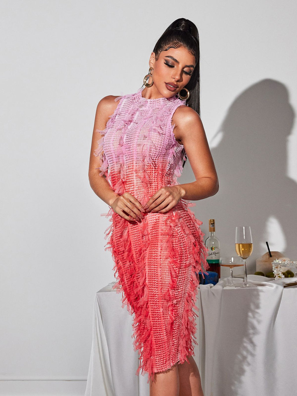 Flowering Girl Women Arlo Ombre Fringe Midi Dress In Pink