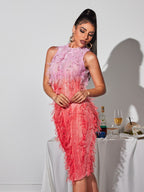 Flowering Girl Women Arlo Ombre Fringe Midi Dress In Pink